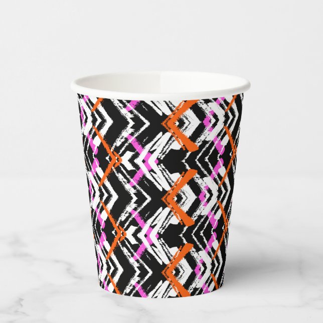 Black, Orange, And Pink Hand Drawn Arrow Pattern Paper Cups (Left)