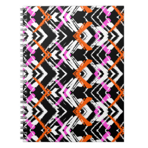 Black, Orange, And Pink Hand Drawn Arrow Pattern Spiral Notebook