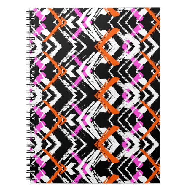 Black, Orange, And Pink Hand Drawn Arrow Pattern Spiral Notebook (Front)