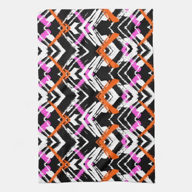 Black, Orange, And Pink Hand Drawn Arrow Pattern Tea Towel (Vertical)
