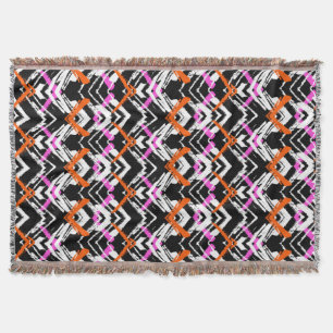 Black, Orange, And Pink Hand Drawn Arrow Pattern Throw Blanket