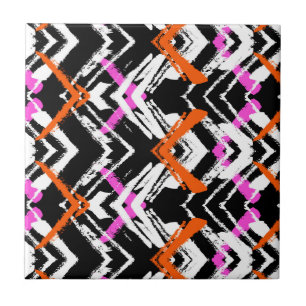 Black, Orange, And Pink Hand Drawn Arrow Pattern Tile
