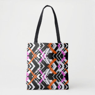 Black, Orange, And Pink Hand Drawn Arrow Pattern Tote Bag