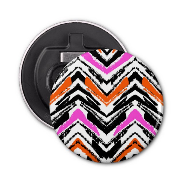 Black, Orange, And Pink Hand Drawn Chevron Pattern Bottle Opener (Front)