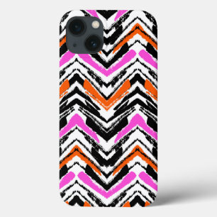 Black, Orange, And Pink Hand Drawn Chevron Pattern iPhone 13 Case