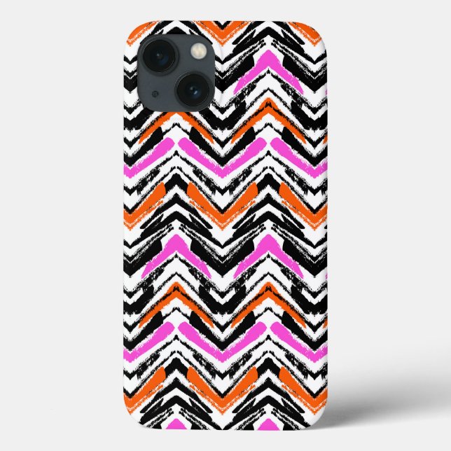Black, Orange, And Pink Hand Drawn Chevron Pattern Case-Mate iPhone Case (Back)
