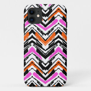Black, Orange, And Pink Hand Drawn Chevron Pattern Case-Mate iPhone Case