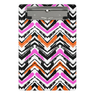 Black, Orange, And Pink Hand Drawn Chevron Pattern Mini Clipboard