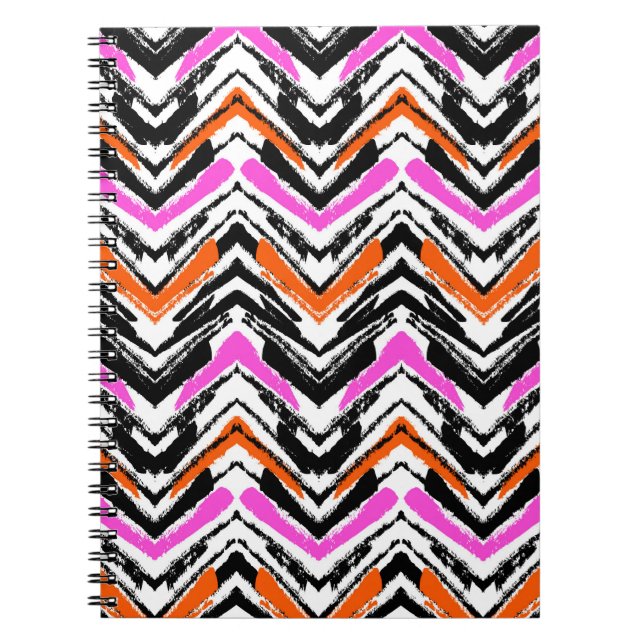 Black, Orange, And Pink Hand Drawn Chevron Pattern Notebook (Front)