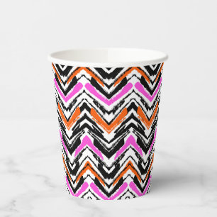 Black, Orange, And Pink Hand Drawn Chevron Pattern Paper Cups