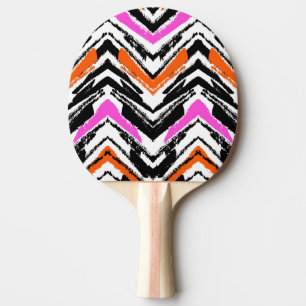 Black, Orange, And Pink Hand Drawn Chevron Pattern Ping Pong Paddle