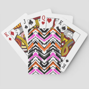 Black, Orange, And Pink Hand Drawn Chevron Pattern Playing Cards