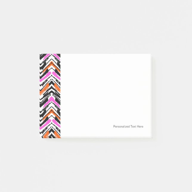 Black, Orange, And Pink Hand Drawn Chevron Pattern Post-it Notes (Front)