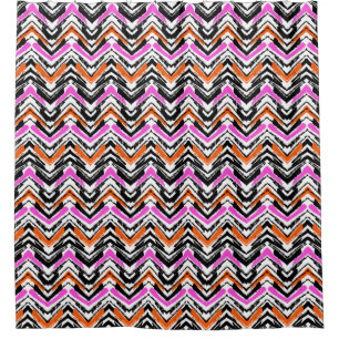 Black, Orange, And Pink Hand Drawn Chevron Pattern Shower Curtain