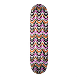 Black, Orange, And Pink Hand Drawn Chevron Pattern Skateboard