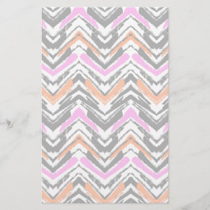 Black, Orange, And Pink Hand Drawn Chevron Pattern Stationery