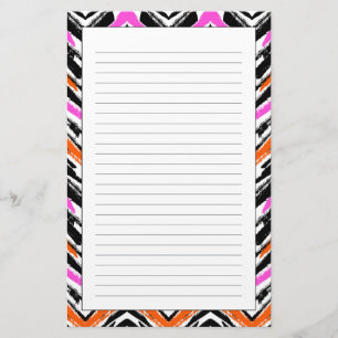 Black, Orange, And Pink Hand Drawn Chevron Pattern Stationery