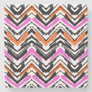Black, Orange, And Pink Hand Drawn Chevron Pattern Stone Coaster