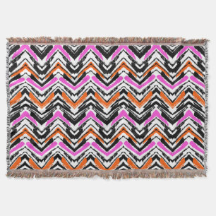 Black, Orange, And Pink Hand Drawn Chevron Pattern Throw Blanket