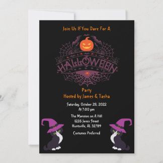 Black Orange and Purple Halloween Party Invitation