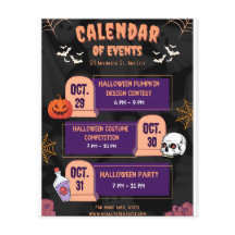 Black Orange and Violet Halloween Calendar of Even