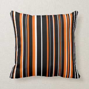 Black, Orange, and White Barcode Stripe Cushion