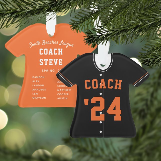 Black & Orange Baseball Coach Team Jersey Ornament (Creator Uploaded)