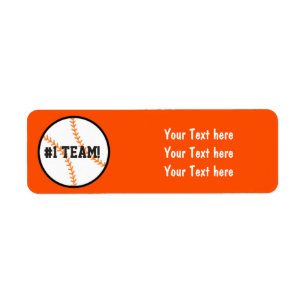 Black & Orange Baseball Team Party Address Labels