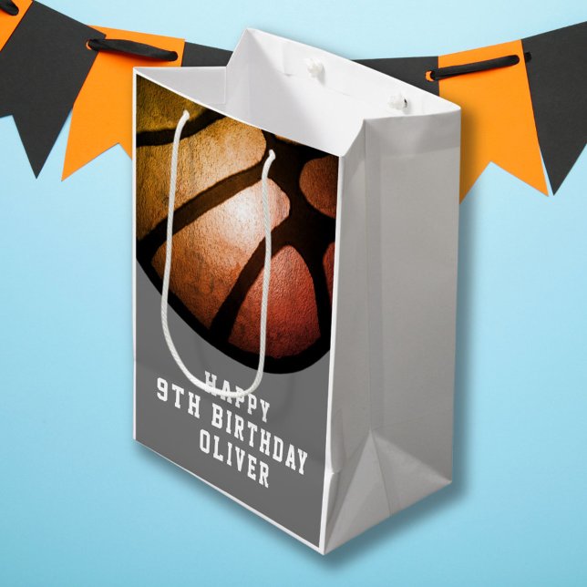 Black Orange Basketball Ball Sports Birthday  Medium Gift Bag (Creator Uploaded)