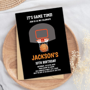 Black & Orange Basketball Birthday Invitation