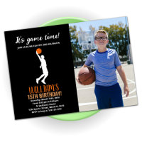 Black Orange Basketball Birthday With Photo