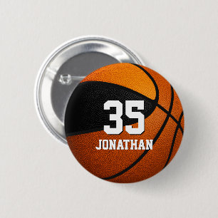 black orange basketball team colours w player name 6 cm round badge