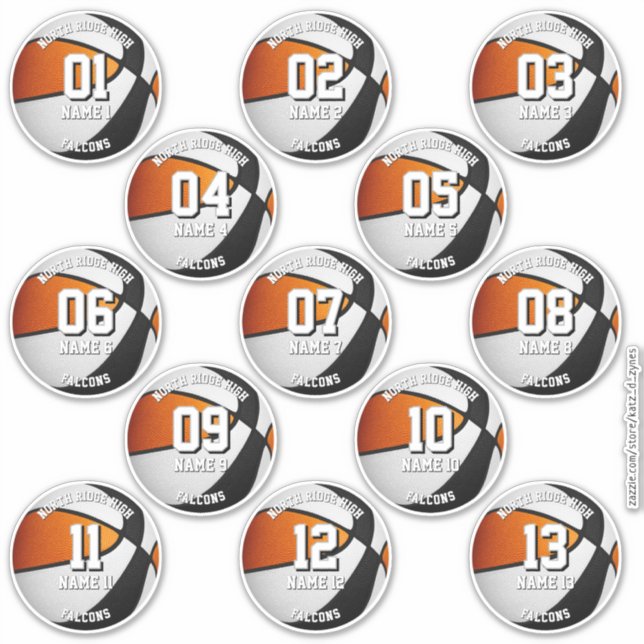 black orange basketball team stickers 13 athletes (Front)