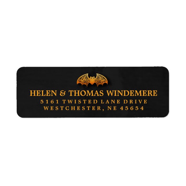 Black & Orange Bat Halloween Address Labels (Front)