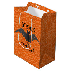Black & Orange Bat With Trick Or Treat Text Medium Gift Bag