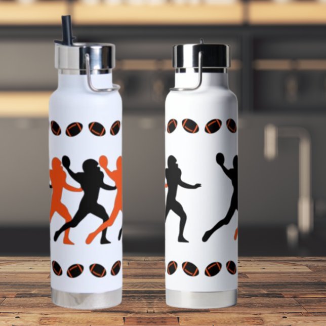 Black Orange Bengal Football player Silhouettes Water Bottle (Creator Uploaded)