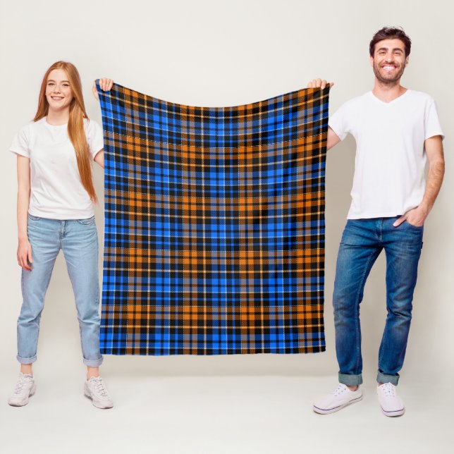 Black Orange Blue Plaid Tartan Design  Fleece Blanket (In Situ)