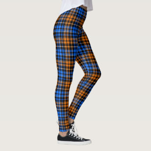 Black Orange Blue Plaid Tartan Design Leggings
