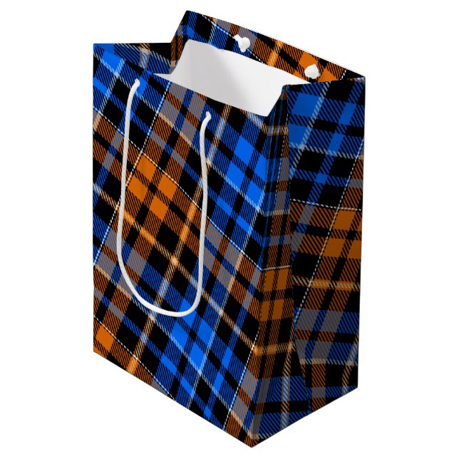Black Orange Blue Plaid Tartan Design  Medium Gift Bag (Front Angled)