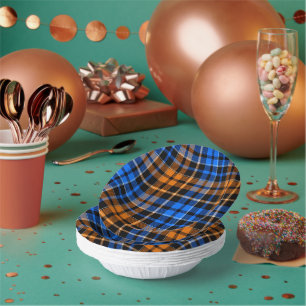 Black Orange Blue Plaid Tartan Design Paper Plate