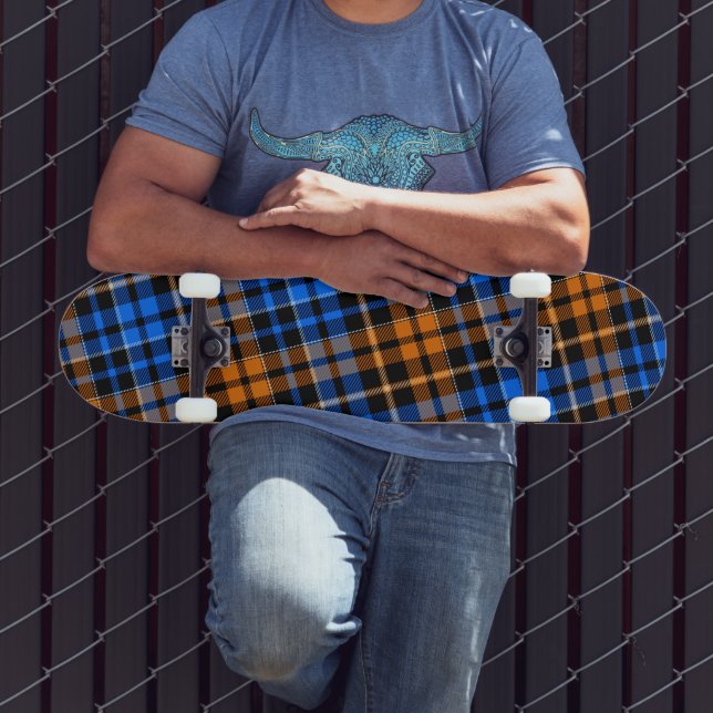 Black Orange Blue Plaid Tartan Design  Skateboard (Outdoor 3)