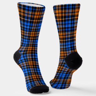 Black Orange Blue Plaid Tartan Design Socks