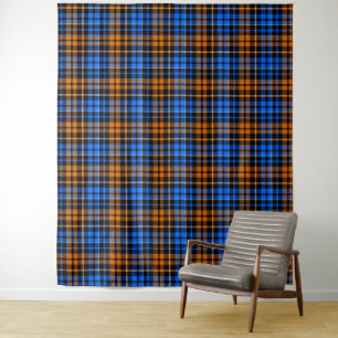 Black Orange Blue Plaid Tartan Design Tapestry
