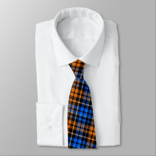 Black Orange Blue Plaid Tartan Design Tie