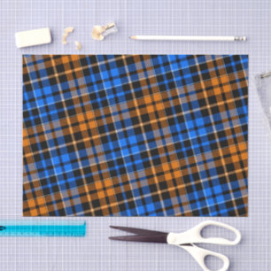 Black Orange Blue Plaid Tartan Design  Tissue Paper
