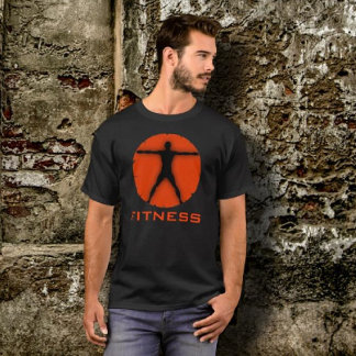 Black Orange Body Madness Fitness Vitruvian Man T-Shirt