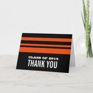 Black/Orange Bold Stripes Grad Thank You Card