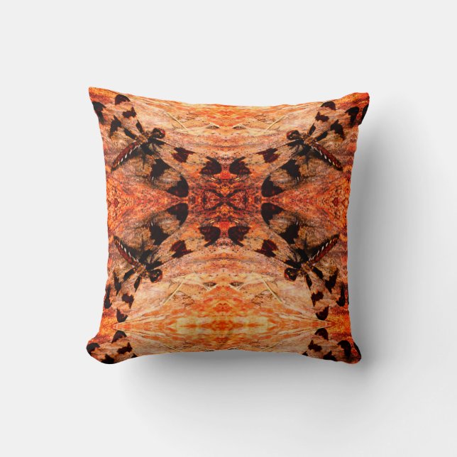 Black, orange, brown  dragonfly pattern solid back cushion (Front)