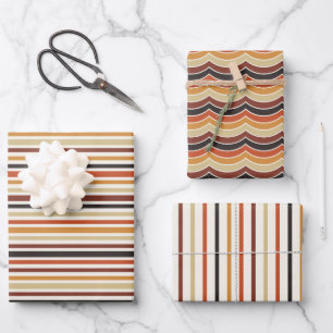 BLACK ORANGE BROWN TAN FALL STRIPES WRAPPING PAPER SHEET