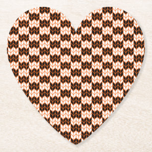 BLACK ORANGE CHECK KNIT Heart Paper Coasters